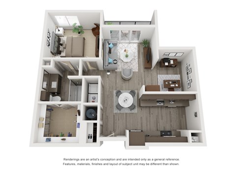 Floor plan for 1 bed, 1 bath, 891 sqft